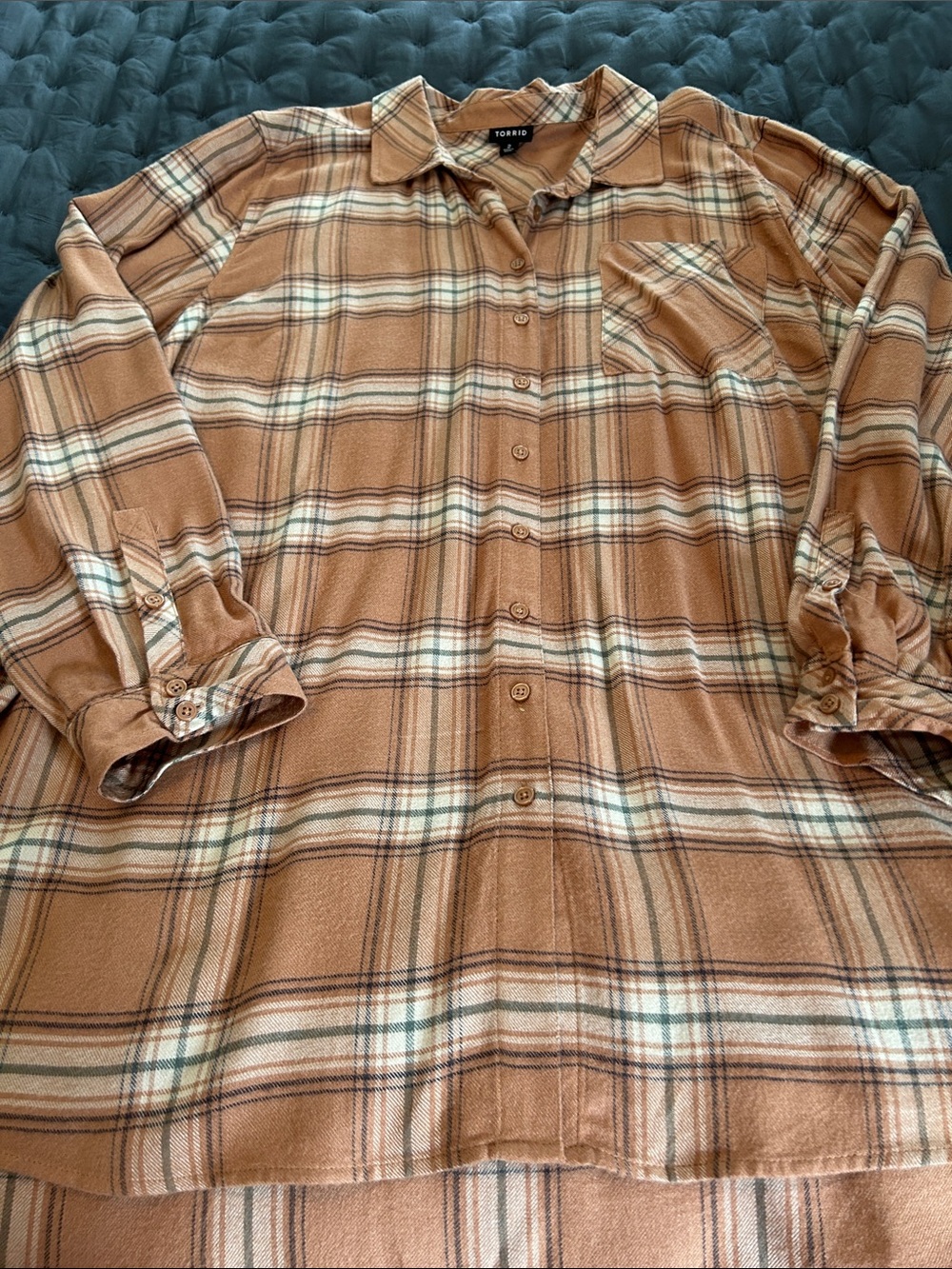 torrid Tan and Cream Plaid Button-Down Shirt